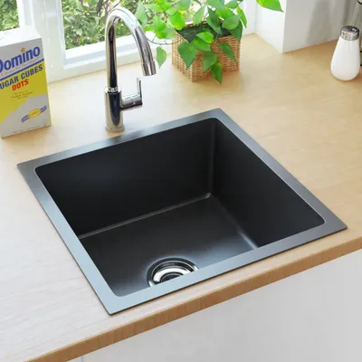 Produktbild von The Living Store Handgefertigte Küchenspüle Schwarz Edelstahl