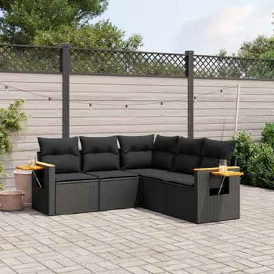 Produktbild von 5-tlg. Garten-Sofagarnitur mit Kissen Schwarz Poly Rattan 3259199