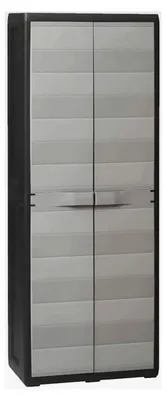 Produktbild von Gartenaufbewahrungsschrank, Werkzeugschrank mit 3 Regalen, Schwarz und Grau, 65 x 38 x 171 cm