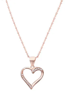 Image de Collier en argent plaqué or rose avec cœur AGS289 / 47-ROSE