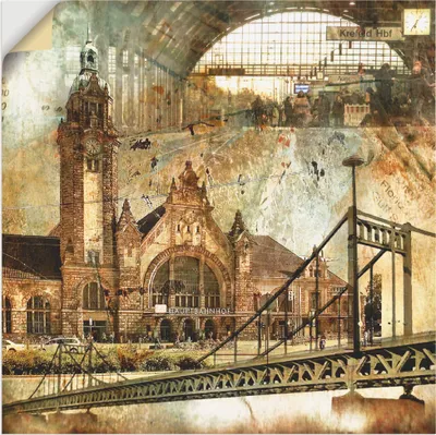 Produktbild von ARTland Wandbild, selbstklebend Krefeld Skyline Abstrakte Collage Größe: 50x50 cm