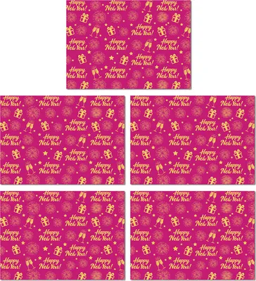 Produktbild von 5 Stück Weihnachtsgeschenkpapier mit Goldfolienmotiven, Weihnachtsbaum- und Blumenstraußmotiven, zum Selbermachen von Geschenkverpackungen