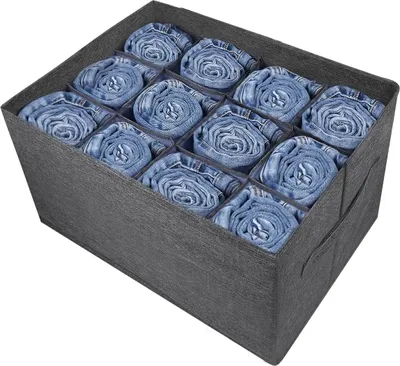 Produktbild von Kleiderschrank-Organizer, Schubladenaufbewahrung für Kleidung – Aufbewahrungsbox mit 12 Fächern für Kleidung, Jeans, Hosen, Pullover, Handtücher, T-Shirts, Kleiderschrankaufbewahrung, Schrank-Organizer (1 Stück)