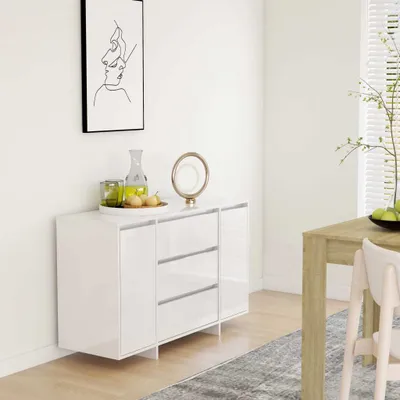 Zdjęcie produktu dla vidaXL Kredens 3 szuflady wysoki połysk biały 120x41x75cm materiał drewnopochodny