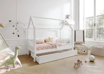 Produktbild von TIMBEE ZOJA Box Hausbett Kinderbett Holz Bett mit Schublade - Weiß - 70x140cm