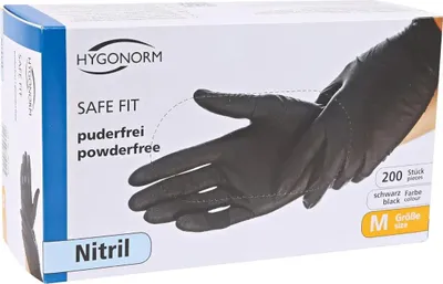 Produktbild von Hygonorm "Safe Fit" Nitril-Handschuhe Schwarz | 200 Stück : XS Größe: XS