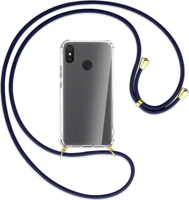 Produktbild von Handykette Backcover-Schutzhülle mit Band (Metall goldfarben) für Xiaomi Mi Max 3 - dunkelblau