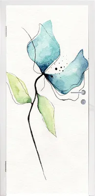 Produktbild von MuchoWow® Türtapete Selbstklebende Türfolie Blumen - Aquarell - Blau 90x215 cm Türposter Türaufkleber Klebefolie Türklebefolie - Plakat an der Tür - Türsticker - Aufklebern