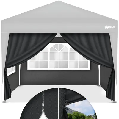 Productafbeelding van tillvex® 4X Seitenwand anthrazit für Pavillon 3x3m & 3x6m | Faltpavillon Seitenteile wasserabweisend | Seitenfenster & Reißverschluss | Seitenwände für Gartenzelt Partyzelt