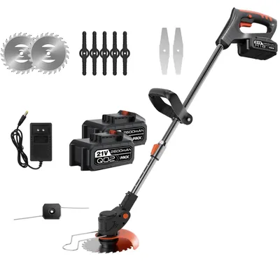 Image de Kit de coupe-bordures électrique - Poignée réglable - 2 batteries rechargeables - Silencieux - Pour pelouse et jardin - Noir