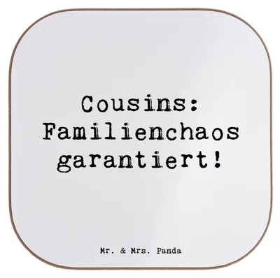 Produktbild von Mr. & Mrs. Panda Untersetzer Tasse Spruch Cousin Abenteuer - Weiß - Geschenk, Dankeschön, Cousine, Verwandtschaft, Chaos, Lachen, für Gläser, Jubiläen, Quadratisch