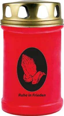 Image de Bougie funéraire rouge 48h ( couvercle or ) - mains