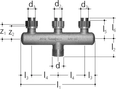 Produktbild von Sanipex Verteiler aus Rotguss für UP 3-fach, 3/4 x 16 mm