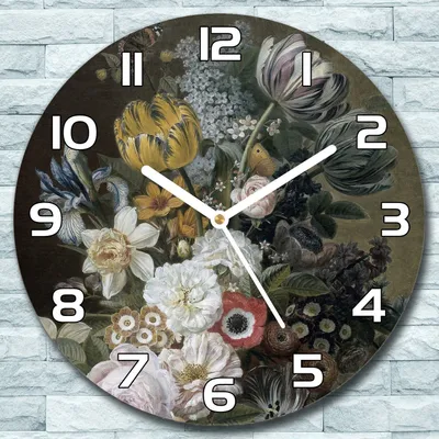 Produktbild von Wanduhr aus Glas Rund fi 30 Blumenstrauß Quarz Deko Schlafzimmer Büro