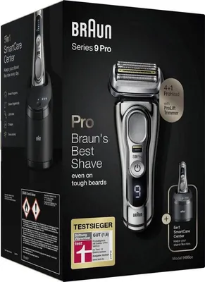 Obrázok produktu pre Elektrický holiaci strojček Braun Series 9 Pro Premium s holiacou hlavou 4+1, pánsky elektrický holiaci strojček, zastrihávač ProLift, čistiaca stanica 5 v 1, vyrobené v Nemecku, mokrý a suchý, 9486 cm3, chróm