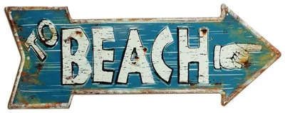 Obrázok produktu pre Nostalgická kovová tabuľa s nápisom "TO BEACH" - vintage dekorácia, 50 x 19 cm
