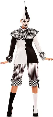 Harlekin Kostüm Pepi für Damen Gr. 38-42 schwarz weiß Clown Pierrot Fasching Karneval Mottoparty Paar- und Familienkostüm