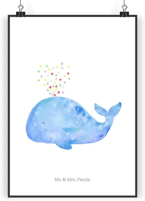 Produktbild von Mr. & Mrs. Panda Bild Wal Konfetti DIN A4 - Weiß - Geschenk, Posterdruck, Meer, Neustart, Wandbild, Plakat, drucke, Abnehmen, Diät, Geburtstag, wanddeko