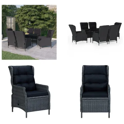 Produktbild von vidaXL 7 tlg. Garten Essgruppe Dunkelgrau - Garten Essgruppe - Garten Essgruppen - Poly Rattan Essgruppe - Outdoor Essgruppe