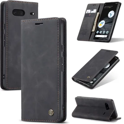Produktbild von Google Pixel 7 Hülle, Retro Kunstledertasche mit Standfunktion Schutzhülle für Google Pixel 7 Schwarz