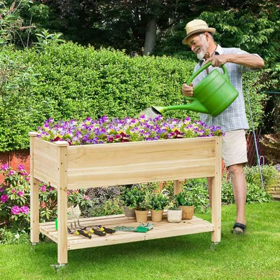 Immagine prodotto di Vaso rialzato - Fioriera - Giardino aromatico - Vaso per fiori - Vaso in legno - Legno di abete naturale