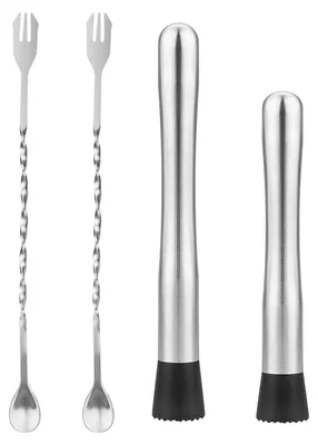 Cocktail Muddler Set 4-teilig, Edelstahl, 25/20 cm Stößel + 2 Löffel