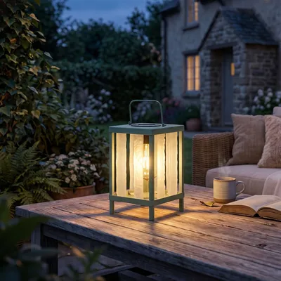 Produktbild von ELBLIGHT Solar Laterne LED Gartenleuchte Outdoor Tischleuchte warmweiß Dämmerungssensor IP44 wetterfest Metall Echtglas Balkon Terrasse Hängelampe