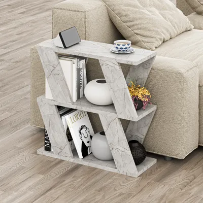 Produktbild von DECORTIE Lazena Modern Side End Couchtisch Gold Marmor Effekt Mehrzweck 3 Etagen 60 x 22 x 57cm