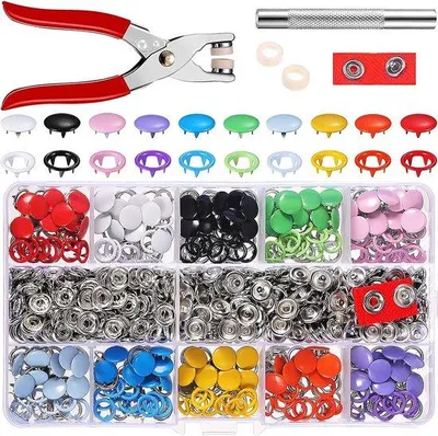 Productafbeelding van Set van 200 holle solide drukknopen set metalen ring knop poppers voor baby kinderen kleding naaien ambacht 9,5 mm, met metalen steek drukknooptangen