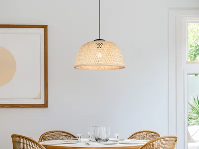 Produktbild von Skandinavische LED Pendelleuchte Korblampe mit Lampenschirm aus Bambus, Ø 40cm