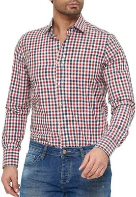 Produktbild von Red Bridge Herren Hemd Casual Plaid Shirts Modern Fit Langarm Kariert Dunkelblau-Rot S