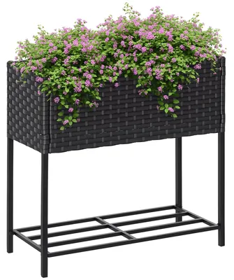 Produktbild von Hochbeet,Blumenkasten,tiefeAblage,Metallrahmen/Polyrattan,70x30x70cm,Dunkelbraun