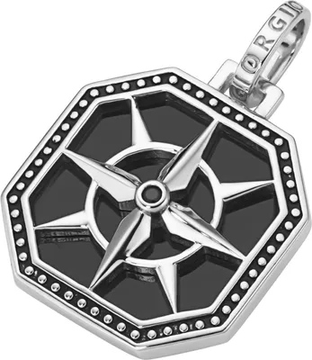 Produktbild von Anhänger Giorgio Martello Milano Kompass mit Achat und Spinell in schwarz, Silber 925 Silber 3,5 cm
