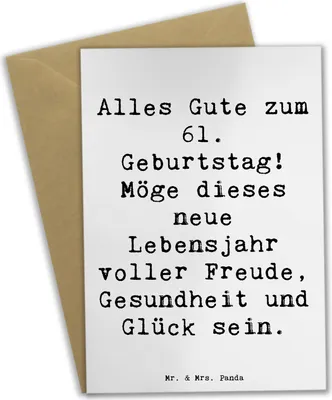 Produktbild von Mr. & Mrs. Panda Grußkarte Spruch 61. Geburtstag - Weiß - Geschenk, dankeskarten, liebevoll., Meilenstein, Alter, besondere Momente, einladungskarten, Happy Birthday