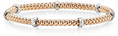 Produktbild von 4mm Himbeer-Armband mit Rollo elastisch 585 Gold Weißgold Rotgold stretch
