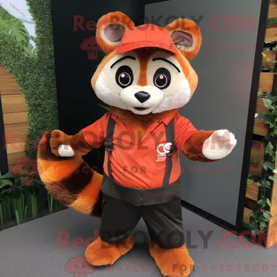 Obrázek produktu pro Postava REDBROKOLY maskota oranžové pandy červené oblečená do kombinézy a čepice