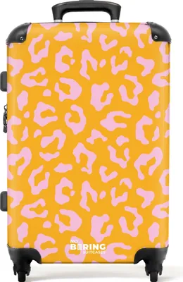 Produktbild von NoBoringSuitcases.com Hartschalen Koffer Mittelgroß 67x43x25 cm, 72L, Bunte Drucke für Frauen: Orange und rosa Pantherdruck, Reisekoffer mit 4 Rollen