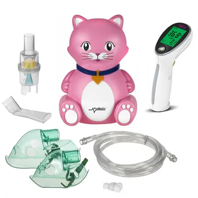 Obrázok produktu pre Promedix inhalátor pre mačky pre deti, set rozprašovač, masky, filter, PR-816 + Promedix PR-960 infračervený bezkontaktný lekársky teplomer