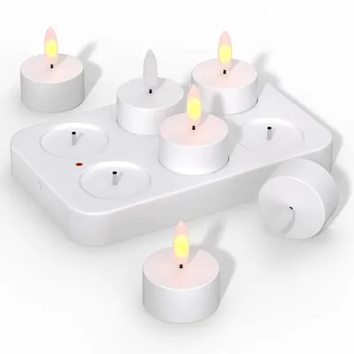 Produktbild von 6er Pack LED Teelichter flammenlos – Wiederaufladbare Kerzen mit Fernbedienung, Timer, 30h Leuchtdauer, USB, Hochzeit, Party, Deko