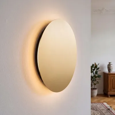 Obrázek produktu pro Nástěnné LED svítidlo kovové Ø 35 cm kulaté ve zlaté matné barvě teplé bílé světlo 3000 K 160 lm Moderní, Obrázek vytvořený pomocí AI