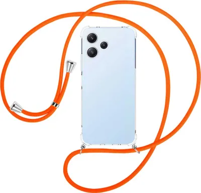 Produktbild von Handykette Backcover-Schutzhülle mit Band (Metall silberfarben) für Xiaomi Poco M6 Pro 5G, Redmi 12 5G, Note 12R - neonorange