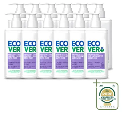 Image de 12 savons liquides pour les mains Ecover, lavande et aloe vera, 250 ml, lot économique - 12 pièces