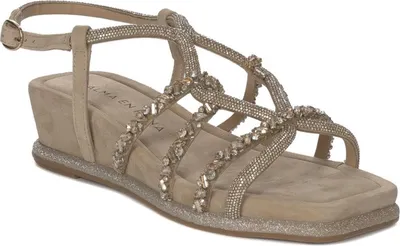Produktbild von Sandalen Keil- und Plateausandalen aus Wildleder beige mit Strasssteinen Schnallenverschluss Absatz 5 cm