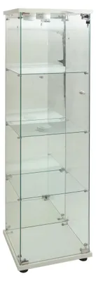 Produktbild von Glasvitrine - Stand Vitrinenschrank - LED Beleuchtung - 1 Tür - 4 Ablagen - Abschließbar - Weiß
