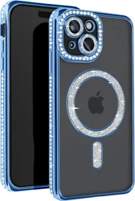 Produktbild von Avizar, Diamant-Hülle für iPhone 15 – MagSafe-Schutz mit Strass-Rand, Hellblau