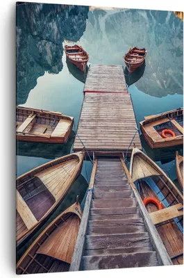 Produktbild von Bild auf Leinwand - Leinwandbild - Einteilig - Berge Boot Wasser - 70x100cm - Wand Bild - Wanddeko - Wandbilder - Leinwanddruck - Wanddekoration - Leinwand bilder - Wandbild - PA70x100-3971