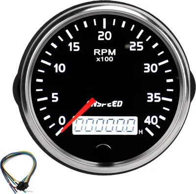 Obrázek produktu pro Tachometr 85 mm/3,35 palce 0-4000 ot/min IP67 vodotěsný bílé žluté podsvícení pro 1-8 válcový benzínový motor
