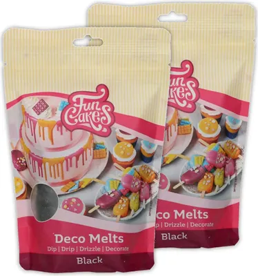 Produktbild von AOS Set | Doppelpack Funcakes Deco Melts Schwarz - Black | 2er-Pack enthält 2x 250g (500g) | Tauchen, drippen, dippen und dekorieren! In der Mikrowelle schmelzen und in jede Form gießen,