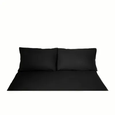 Immagine prodotto di Set di biancheria da letto monocolore per letti singoli e matrimoniali, 100% cotone nero 200x200 cm