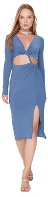 Produktbild von Trendyol Damen Figurbetont Bodycon V-Ausschnitt Webstoff Kleid, Schwarz, 36